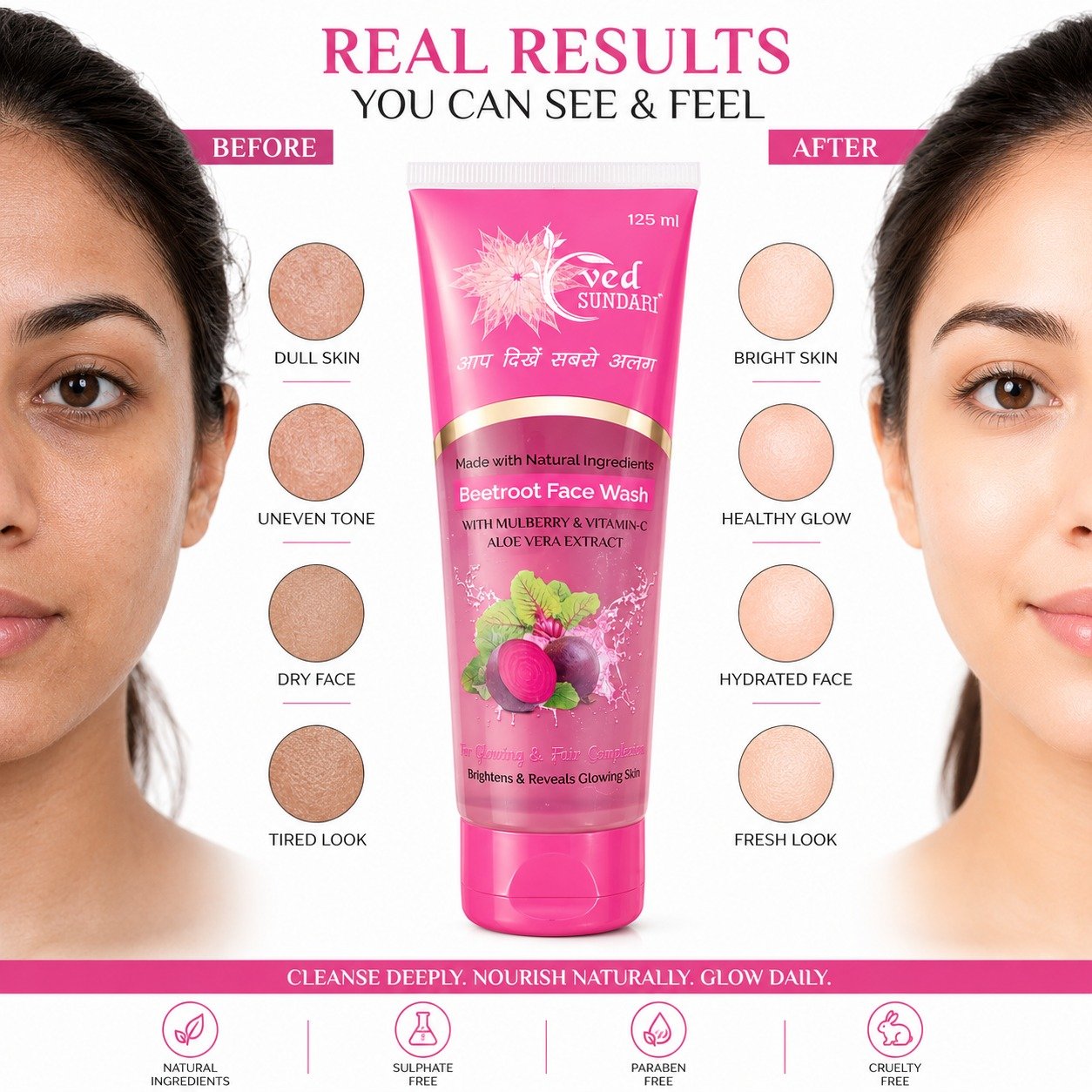 Ved Sundari Beetroot Face Wash with Mulberry Vitamin C and Aloe Vera Extract 125ml