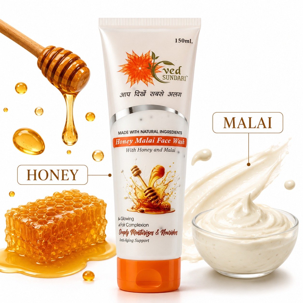 Ved Sundari Honey Malai Face Wash with Honey and Malai 150ml